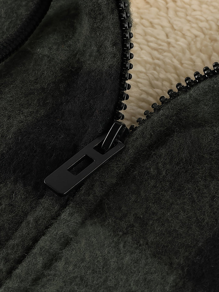 Men's Sherpa Lined Plaid Zip Hoodie – Detail View