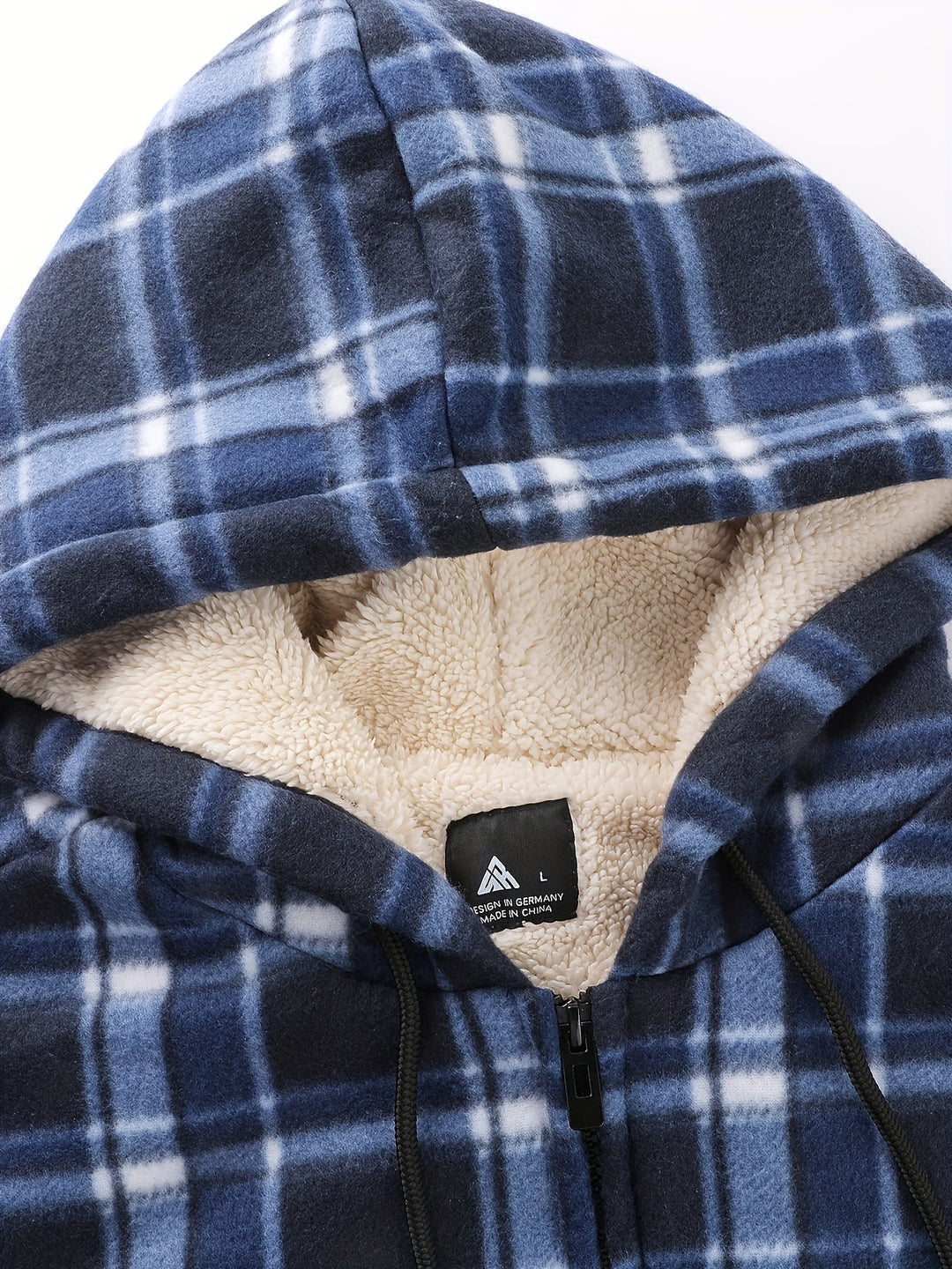 Men's Sherpa Lined Plaid Zip Hoodie – Detail View