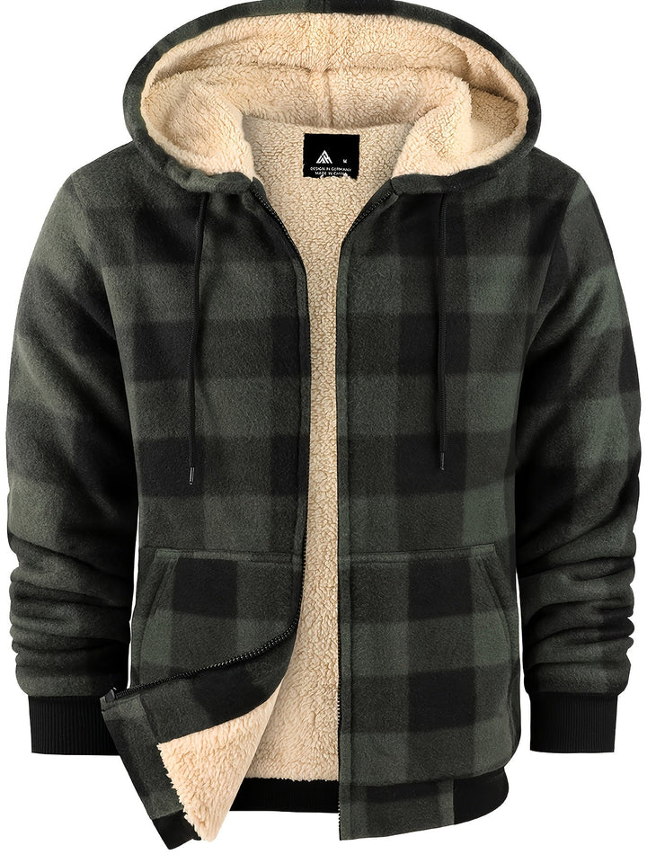 Men's Sherpa Lined Plaid Zip Hoodie – Detail View