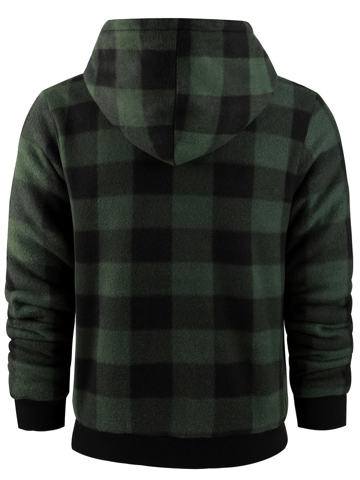 Men's Sherpa Lined Plaid Zip Hoodie – Detail View