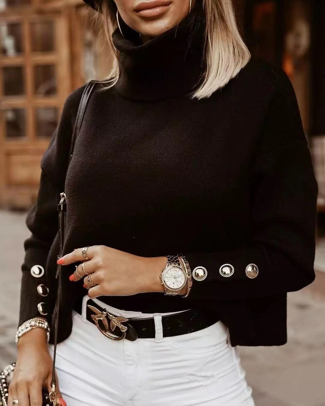 Trijntje | Women's Turtleneck Sweater Knit Pullover Mock Neck Oversized 4