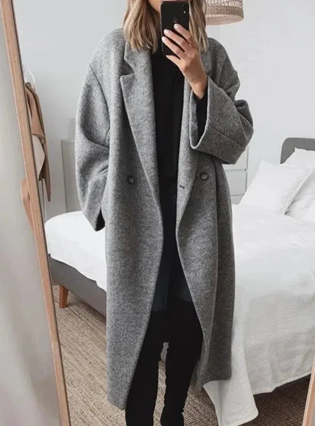 Trine - Oversized Lapel Collar Long Coat 1