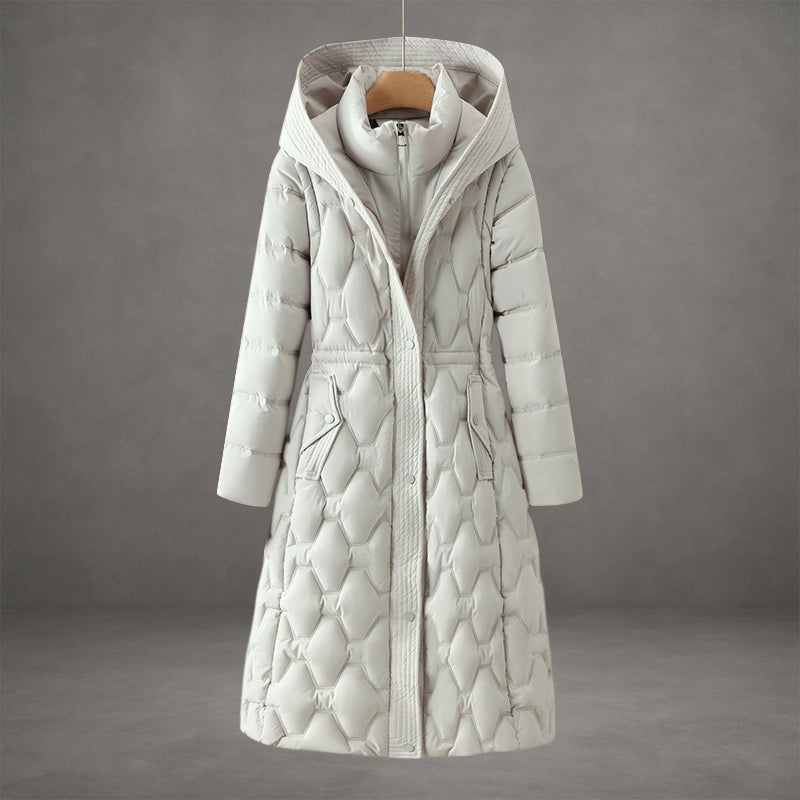Women's Long Quilted Hooded Puffer Coat – White