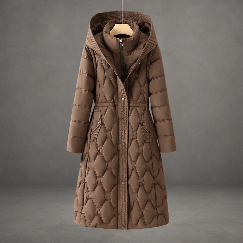Women's Long Quilted Hooded Puffer Coat – Brown