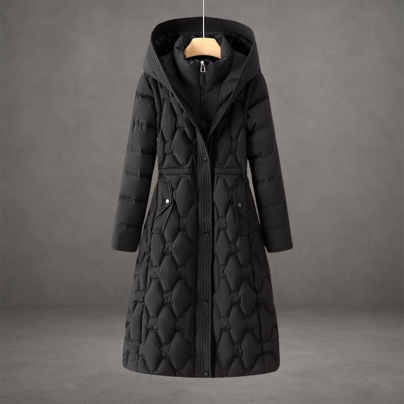 Women's Long Quilted Hooded Puffer Coat – Black