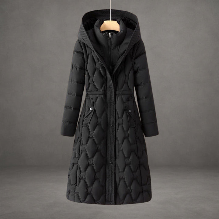 Women's Long Quilted Hooded Puffer Coat – Black
