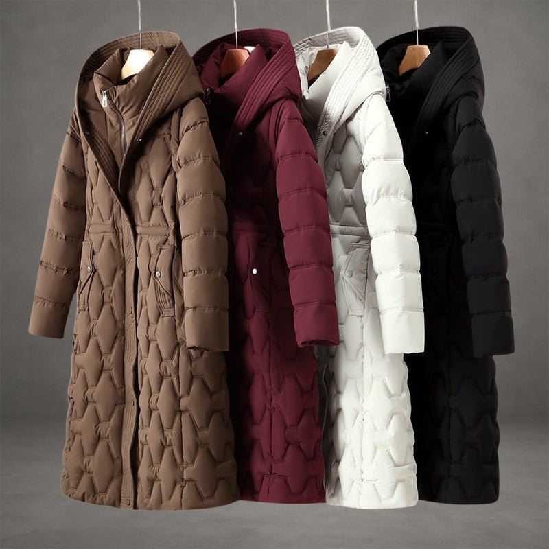 Women's Long Quilted Hooded Puffer Coat – Detail View
