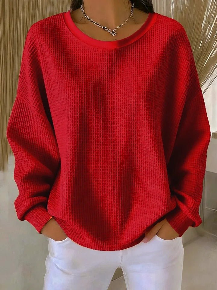 Ulla | Women's Oversized Sweater Waffle Knit Crew Neck Pullover 2