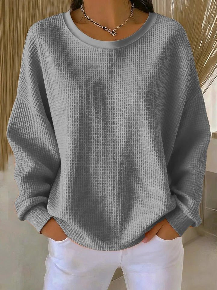 Ulla | Women's Oversized Sweater Waffle Knit Crew Neck Pullover 3
