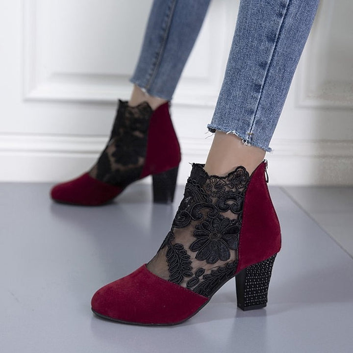 Wendelien | Women's Lace Block Heel Ankle Boots 1