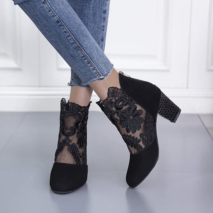 Wendelien | Women's Lace Block Heel Ankle Boots 11