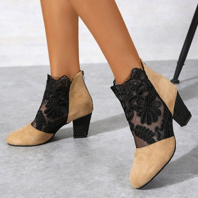 Wendelien | Women's Lace Block Heel Ankle Boots 3