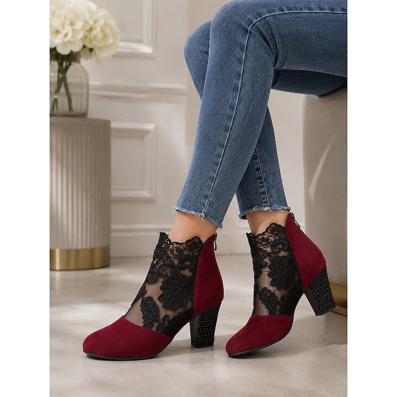 Wendelien | Women's Lace Block Heel Ankle Boots 4