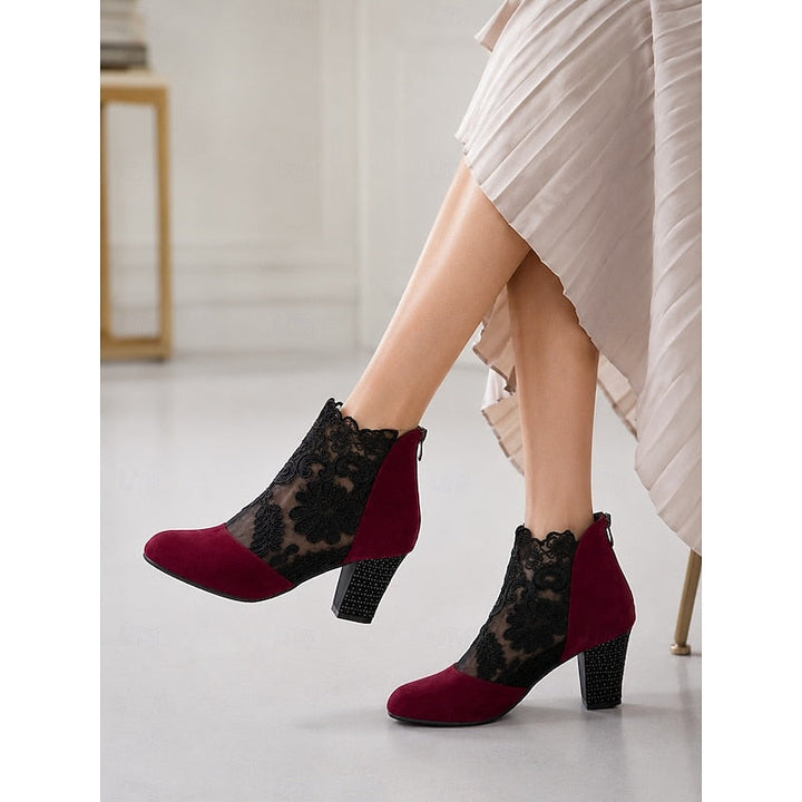 Wendelien | Women's Lace Block Heel Ankle Boots 5