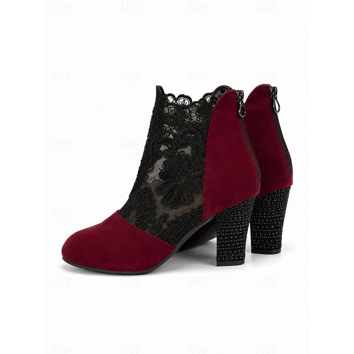 Wendelien | Women's Lace Block Heel Ankle Boots 8