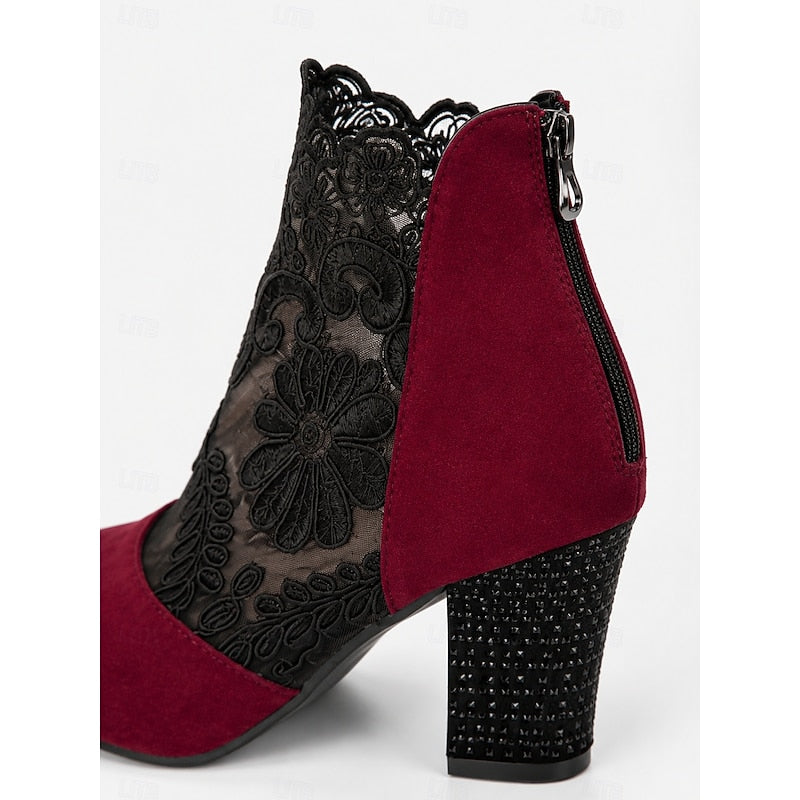 Wendelien | Women's Lace Block Heel Ankle Boots 9