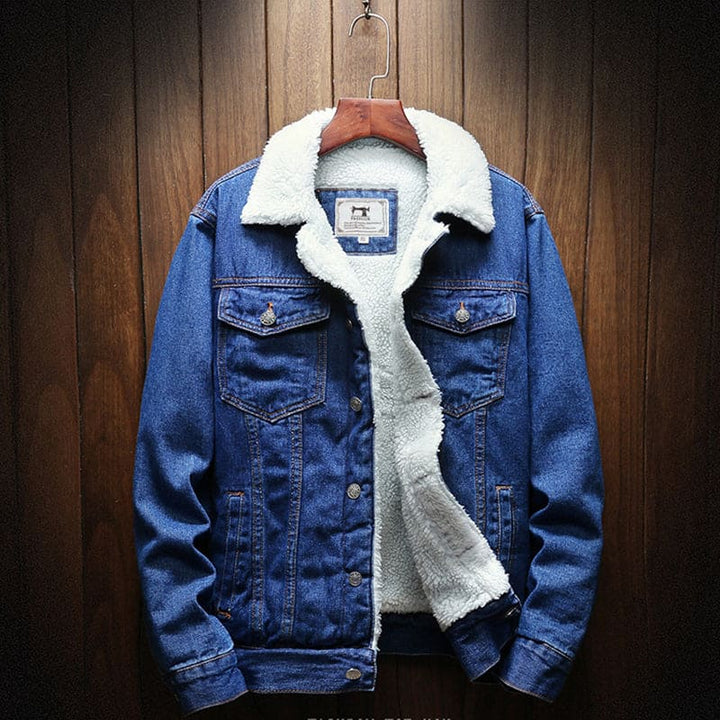 Wessel | Men's Sherpa Lined Denim Trucker Jacket 3