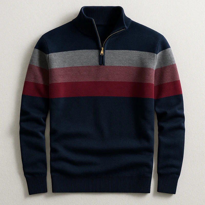 Weston - Striped Quarter-Zip Knit Sweater 1