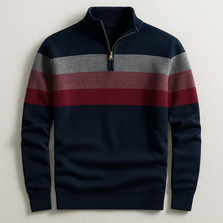 Weston - Striped Quarter-Zip Knit Sweater 1