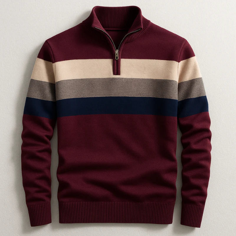 Weston - Striped Quarter-Zip Knit Sweater 2