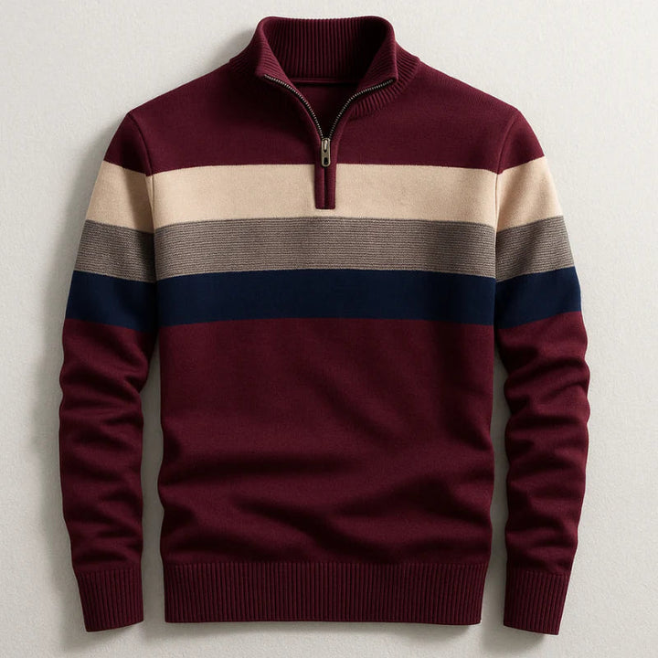 Weston - Striped Quarter-Zip Knit Sweater 2