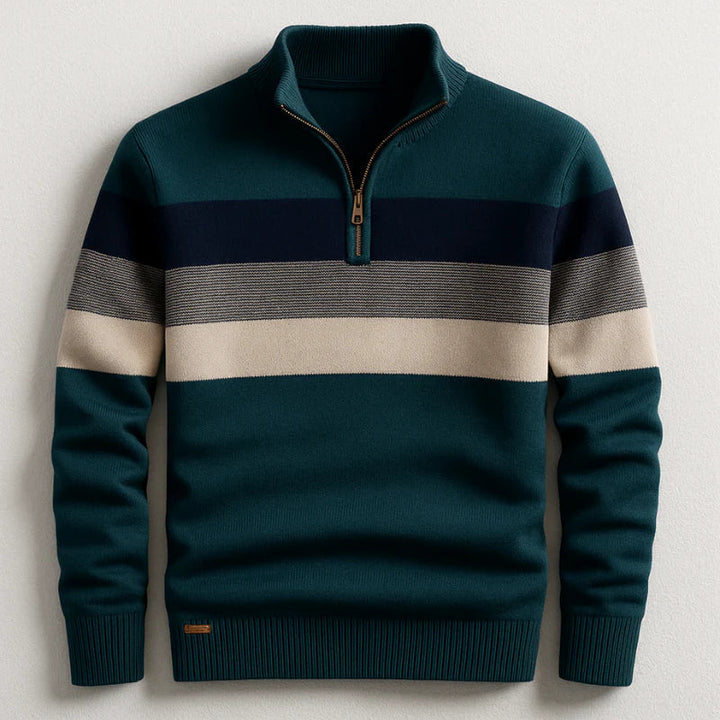 Weston - Striped Quarter-Zip Knit Sweater 4