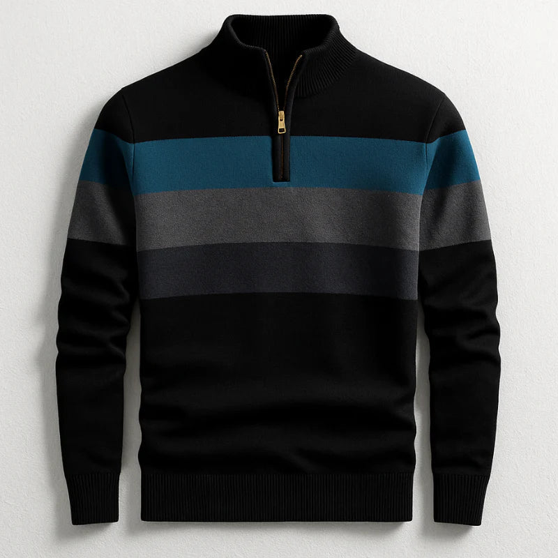 Weston - Striped Quarter-Zip Knit Sweater 6