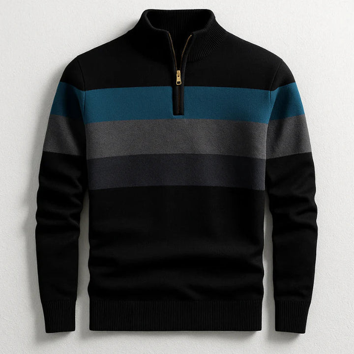 Weston - Striped Quarter-Zip Knit Sweater 6
