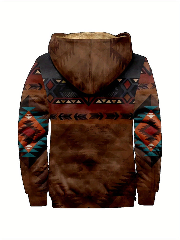 Men's Sherpa Lined Aztec Hooded Jacket – Detail View