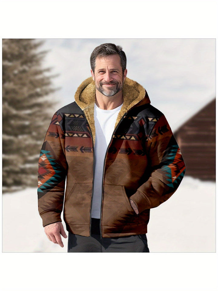 Men's Sherpa Lined Aztec Hooded Jacket – Detail View