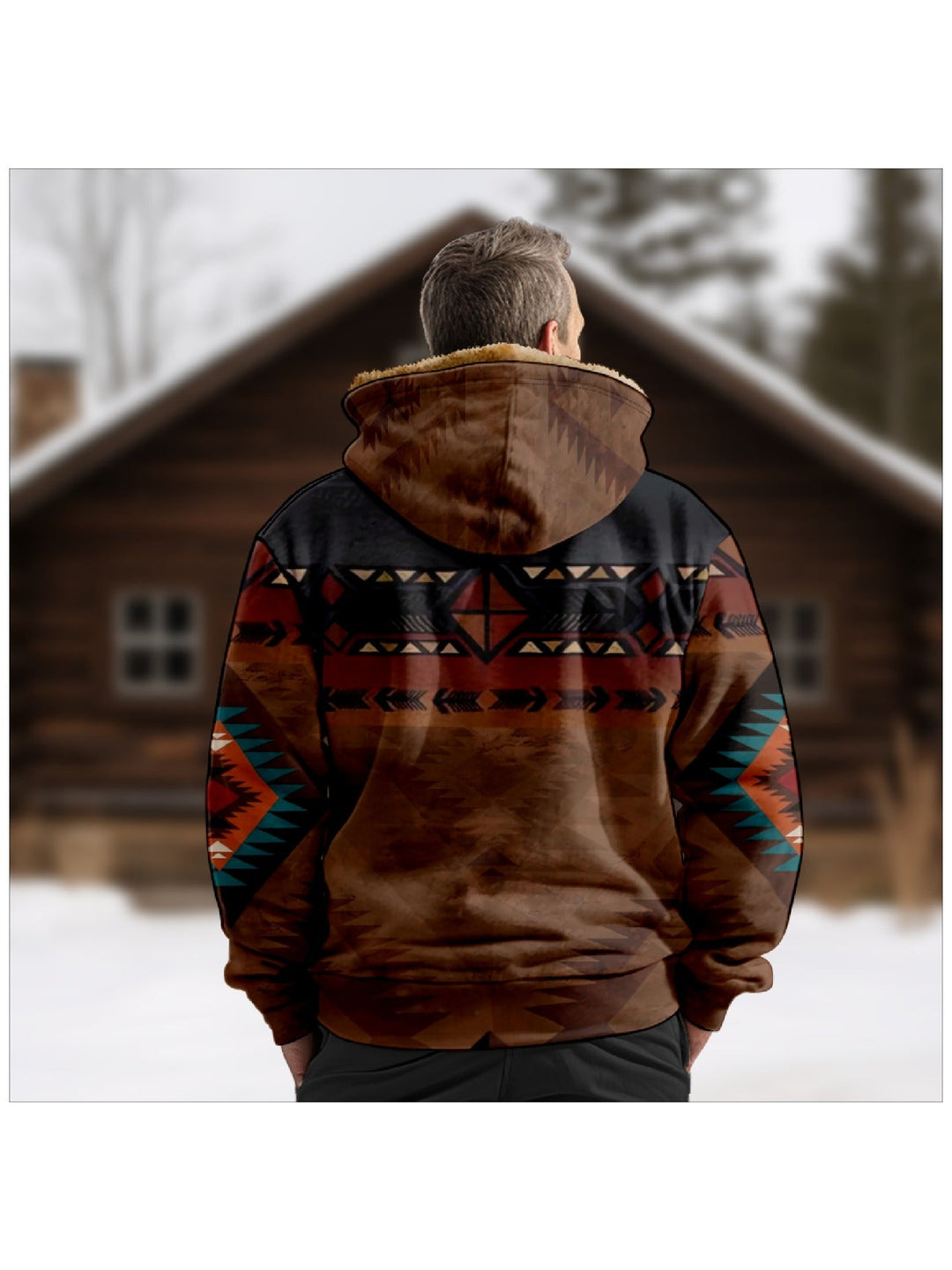 Men's Sherpa Lined Aztec Hooded Jacket – Detail View