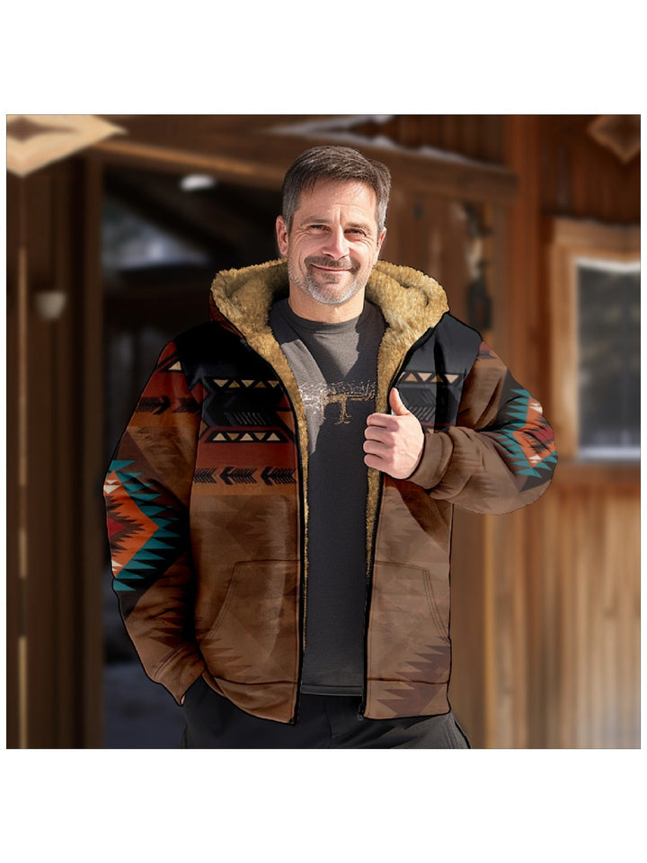 Men's Sherpa Lined Aztec Hooded Jacket – Detail View