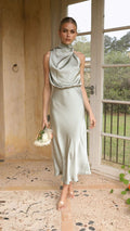 Amber - Elegant Satin Dress With High Neck Light Gold