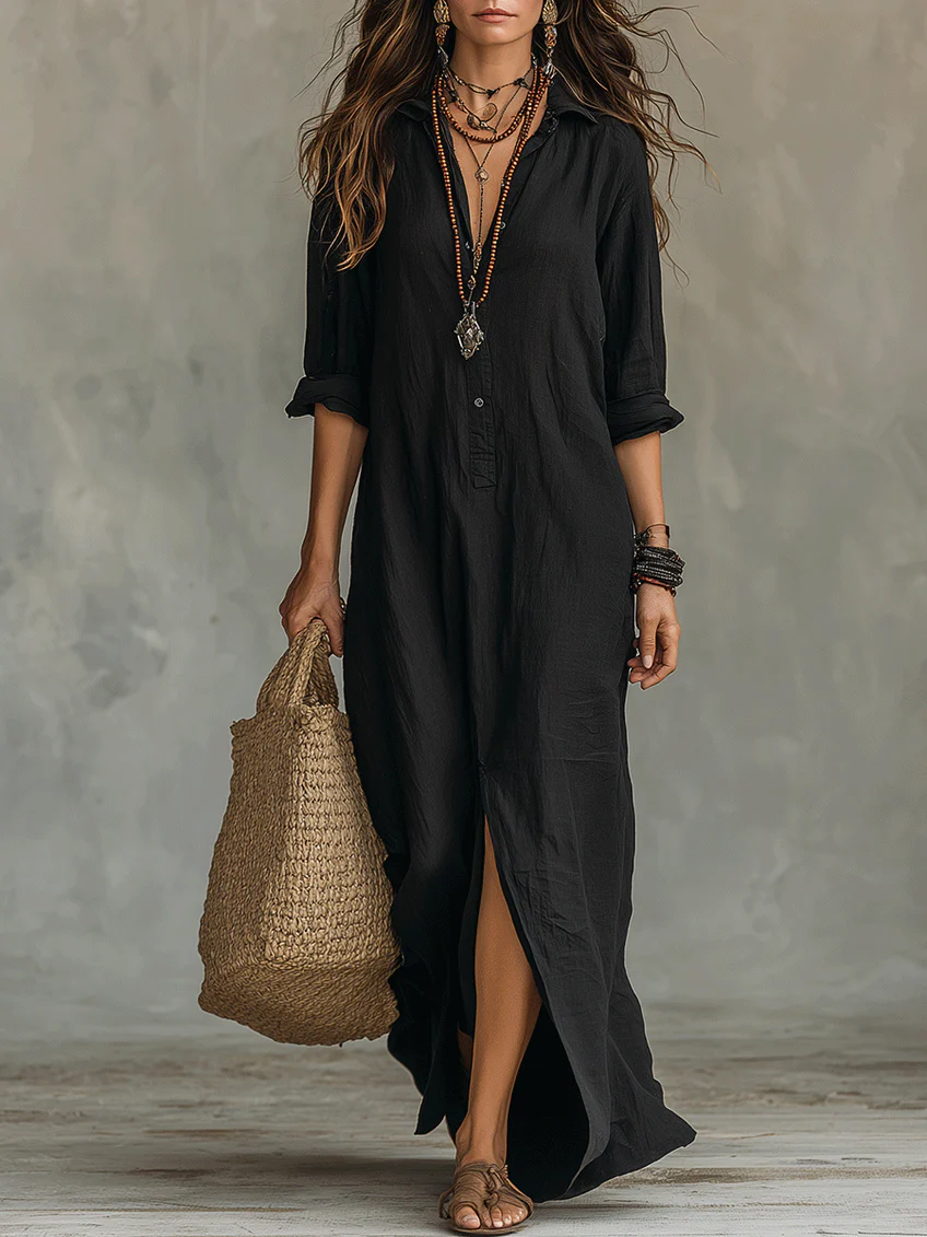 Willow - Effortless Button Flowy Maxi Fall Dress 1