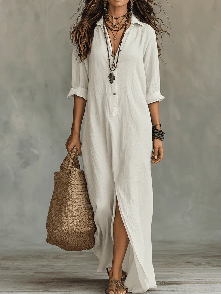 Willow - Effortless Button Flowy Maxi Fall Dress 2