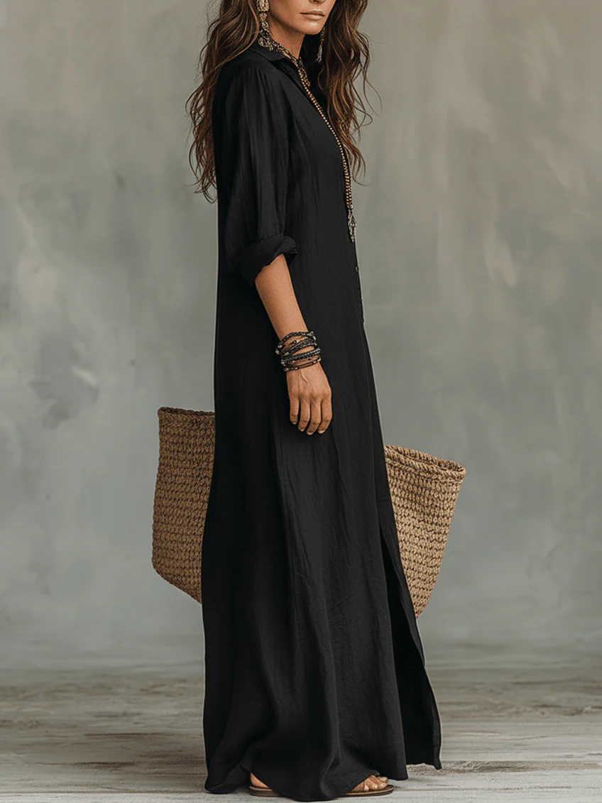 Willow - Effortless Button Flowy Maxi Fall Dress 4