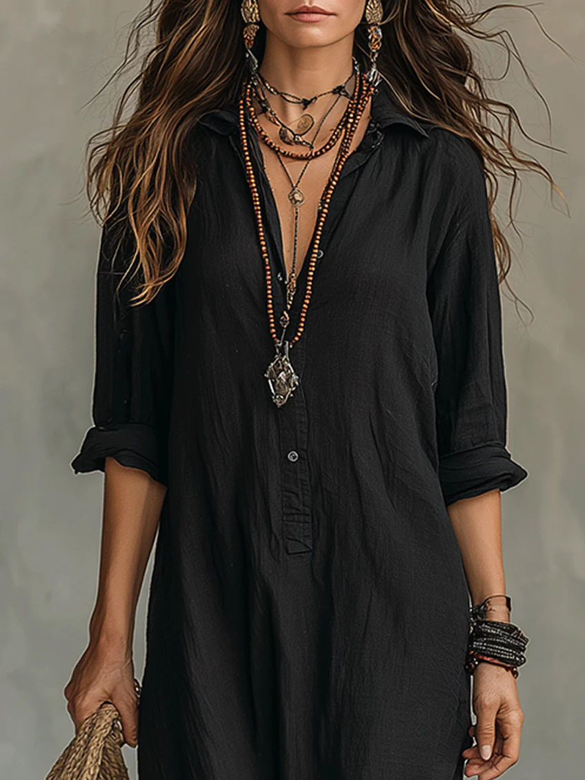 Willow - Effortless Button Flowy Maxi Fall Dress 6