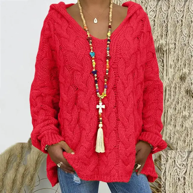 Winifred | Women's Hooded Cable Knit Sweater Oversized Pullover 11
