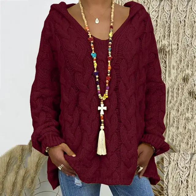 Winifred | Women's Hooded Cable Knit Sweater Oversized Pullover 12