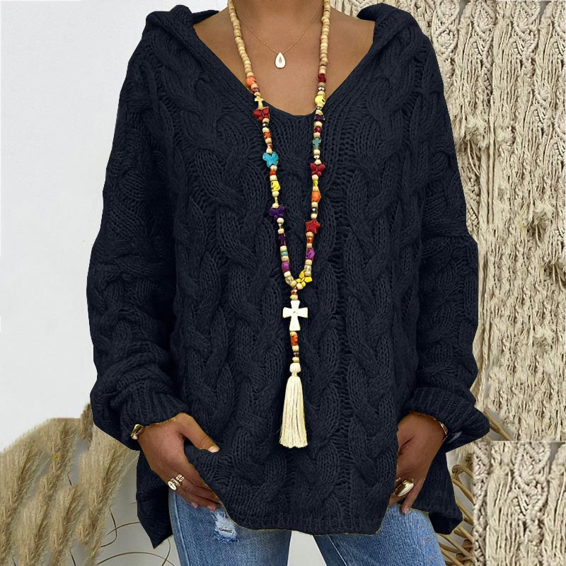 Winifred | Women's Hooded Cable Knit Sweater Oversized Pullover 4