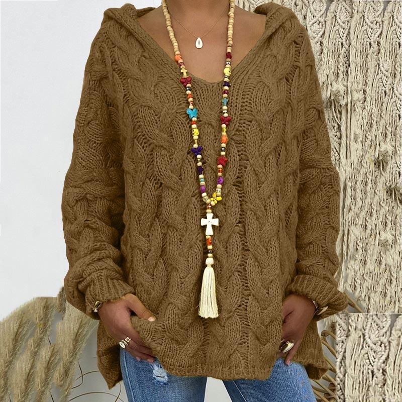 Winifred | Women's Hooded Cable Knit Sweater Oversized Pullover 6