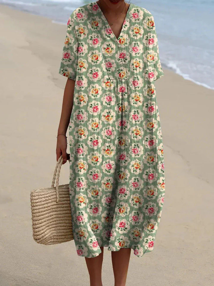 Leanne™ | Vintage Floral Dress in Water Green