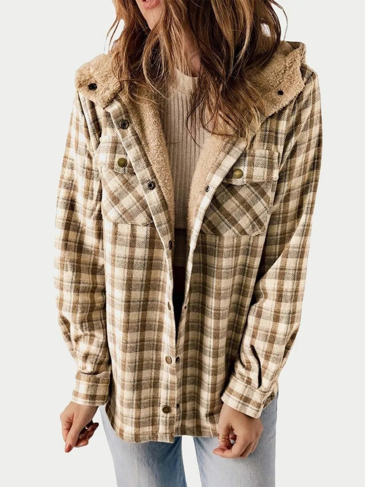 Xenia | Women's Plaid Shacket Sherpa Lined Hooded 1