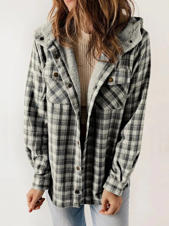 Xenia | Women's Plaid Shacket Sherpa Lined Hooded 2