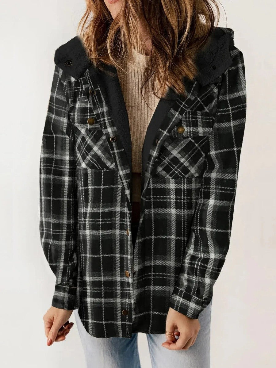 Xenia | Women's Plaid Shacket Sherpa Lined Hooded 3