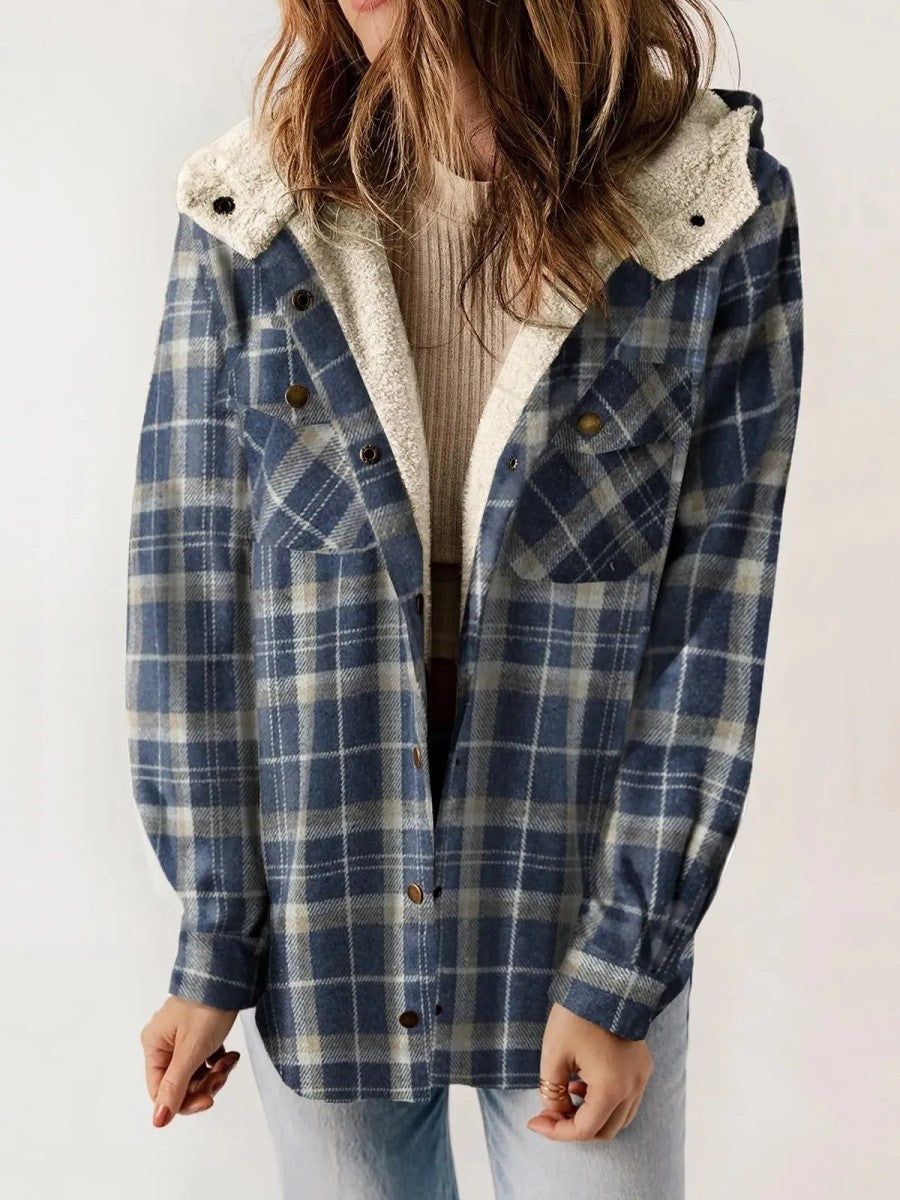 Xenia | Women's Plaid Shacket Sherpa Lined Hooded 4