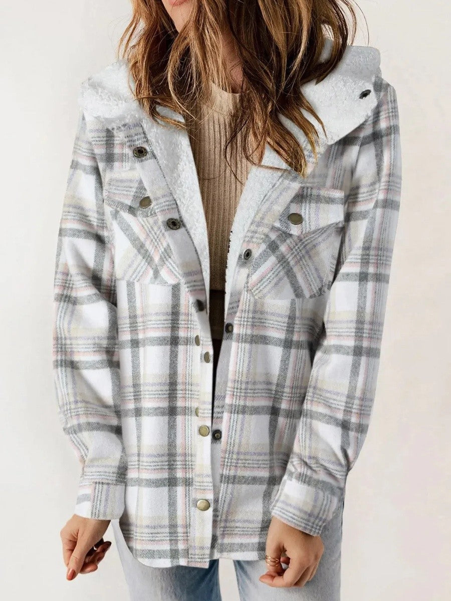 Xenia | Women's Plaid Shacket Sherpa Lined Hooded 5