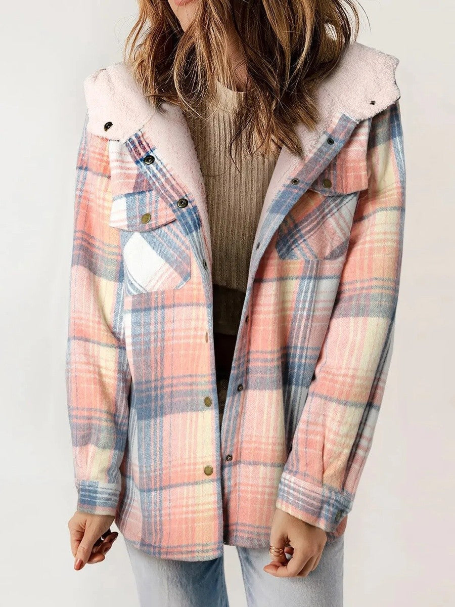 Xenia | Women's Plaid Shacket Sherpa Lined Hooded 7