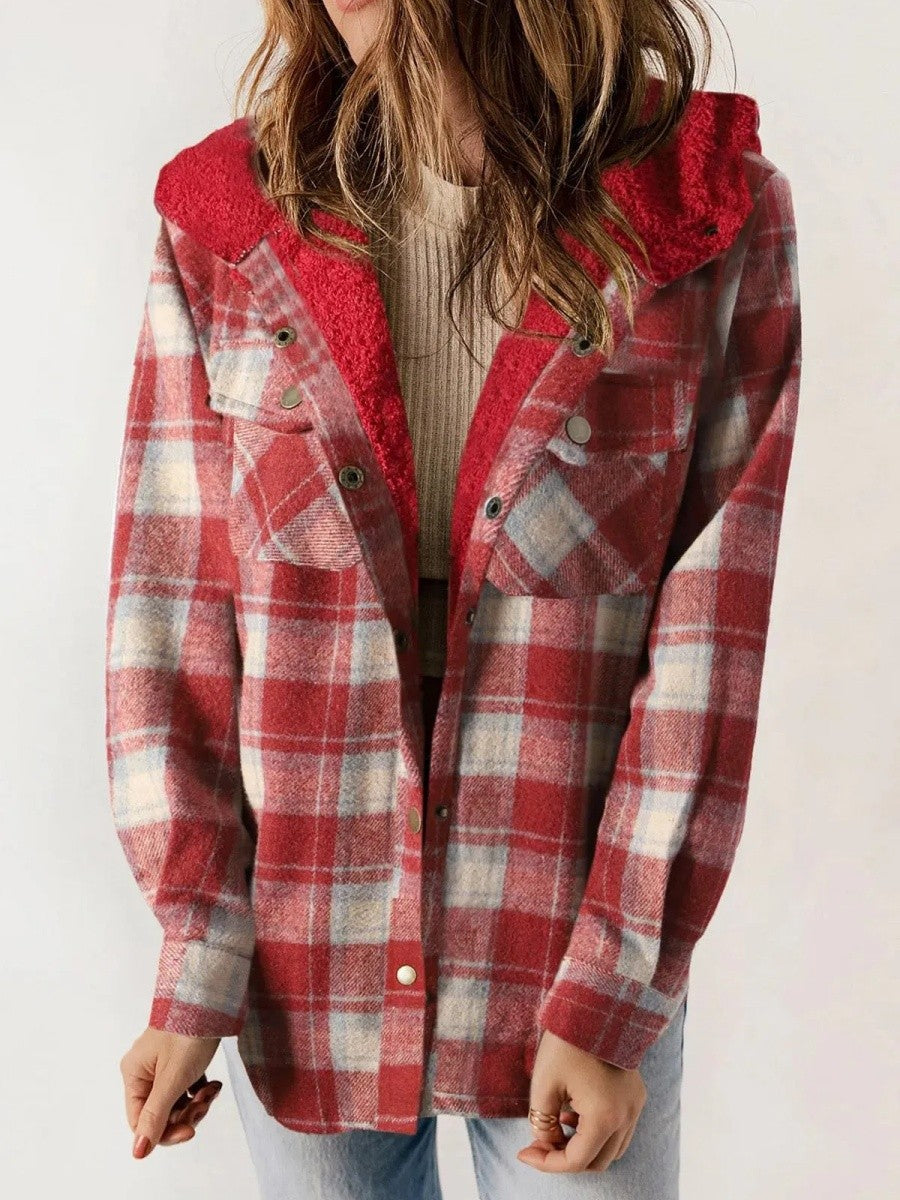 Xenia | Women's Plaid Shacket Sherpa Lined Hooded 8