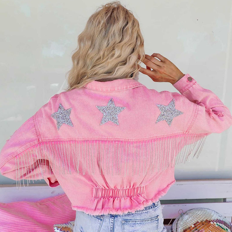 Zara - Sequin Star Fringe Denim Jacket 4